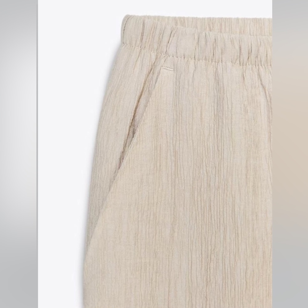 Zara NWT elastic waistband wide leg pants sand color - Picture 6 of 6